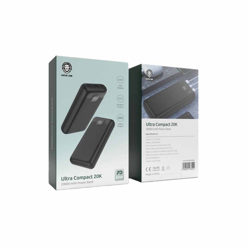 Green Lion Ultra Compact Power Bank PD 20W 20000mAh - Black