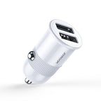 Joyroom C-A06 3.1A Mini Dual-Port Fast Car Charger With Micro USB Cable - White