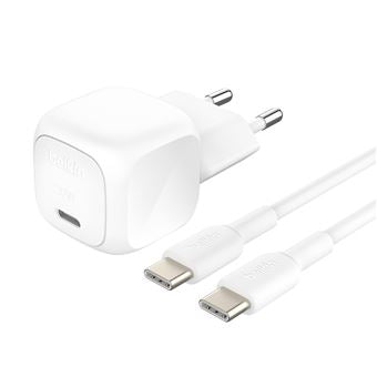 Chargeur secteur USB-C Belkin BoostCharge 20 W Blanc + câble USB-C vers USB-C 1 m