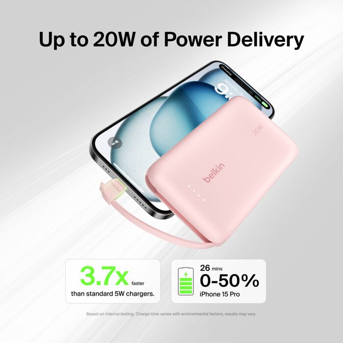 BoostCharge-Power Bank 10K with Integrated Cable- rose