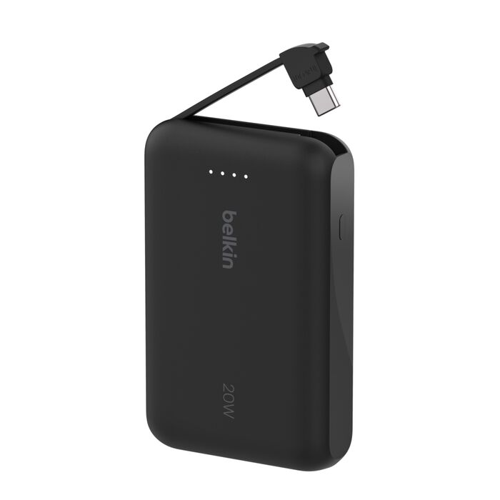 BoostCharge-Power Bank 10K with Integrated Cable- NOIR