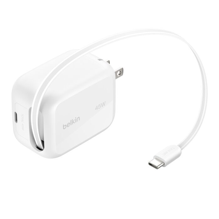 Chargeur Belkin BoostCharge Pro GaN 45W avec Câble USB-C Rétractable