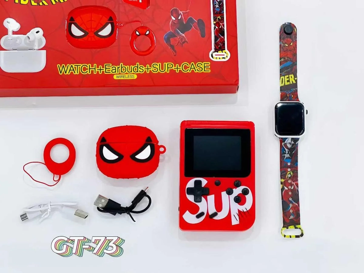 Coffret Cadeau Enfant 4 en 1 : Console Jeux + Écouteurs + Montre