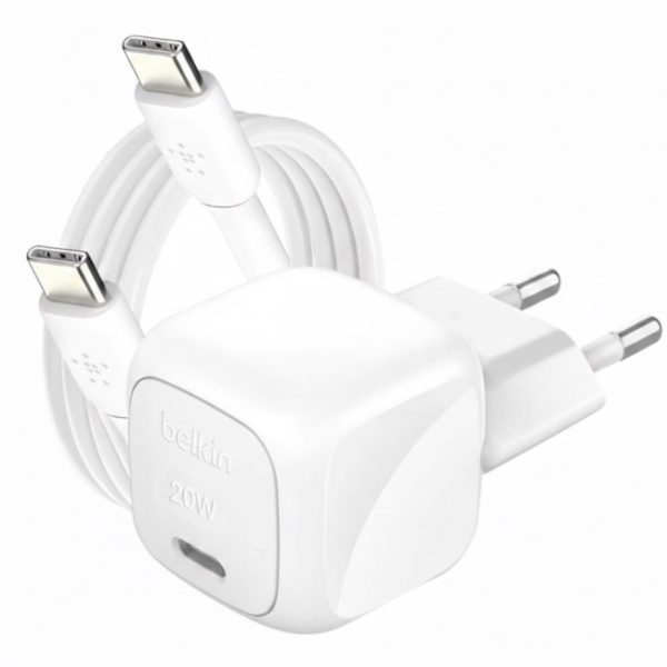 Chargeur secteur USB-C Belkin BoostCharge 20W Blanc avec câble 1 m