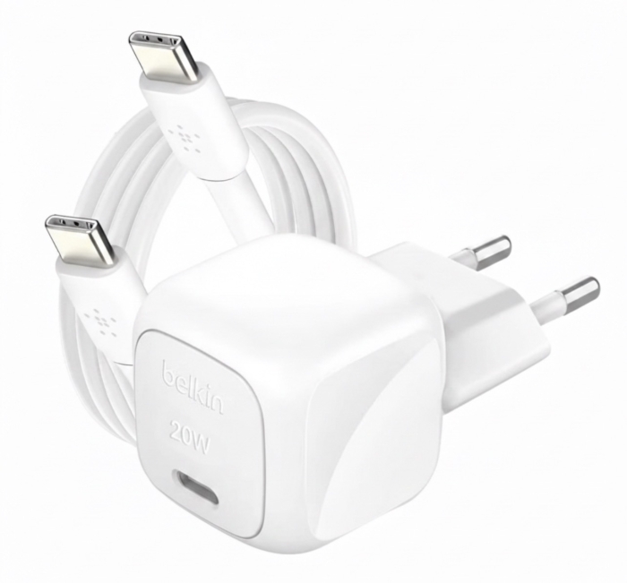 Chargeur secteur USB-C Belkin BoostCharge 20W Blanc avec câble 1 m