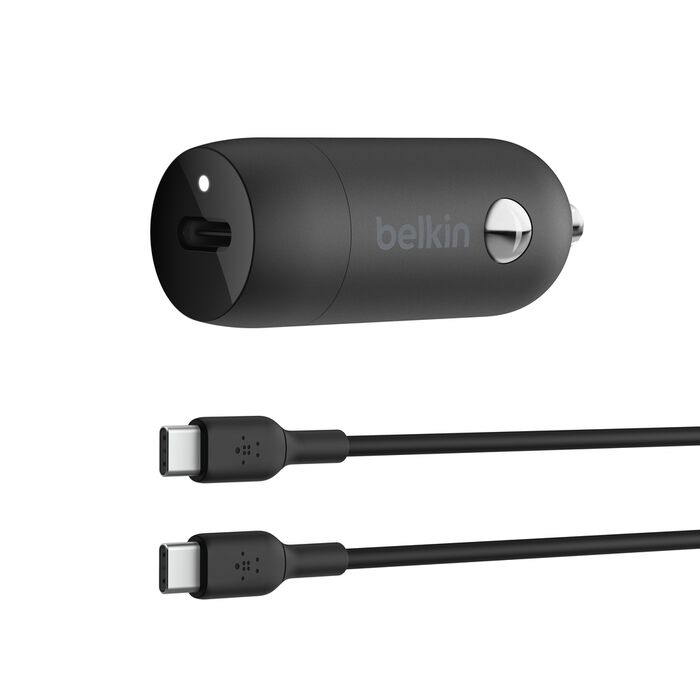 Chargeur de voiture USB-C avec câble USB-C vers USB-C pour recharge rapide de smartphones et tablettes