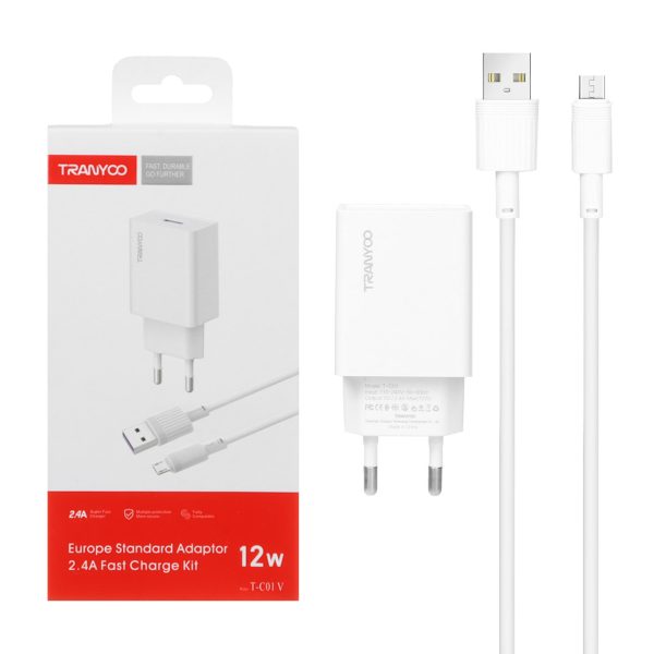 CHARGEUR TRANYOO RAPIDE USB 12W  AVEC CABLE USB VERS TYPE-C