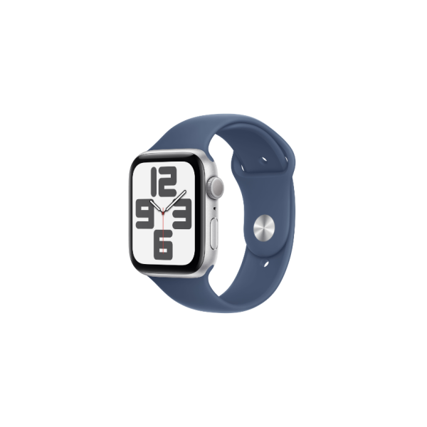 Apple Watch SE GPS 44 mm Aluminium Argent Bracelet Sport Denim M/L