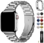 Bracelet Fullmosa en métal compatible avec les Apple Watch de 42 / 43/44/ 46 /47/ 418/ 49/  Bracelet avec boîtier Couleur : argent.