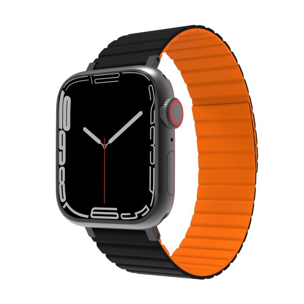Bracelet magnétique JCPal FlexForm pour Apple Watch 42, 44 et 45 mm, noir et orange